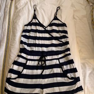 Striped navy blue and white romper